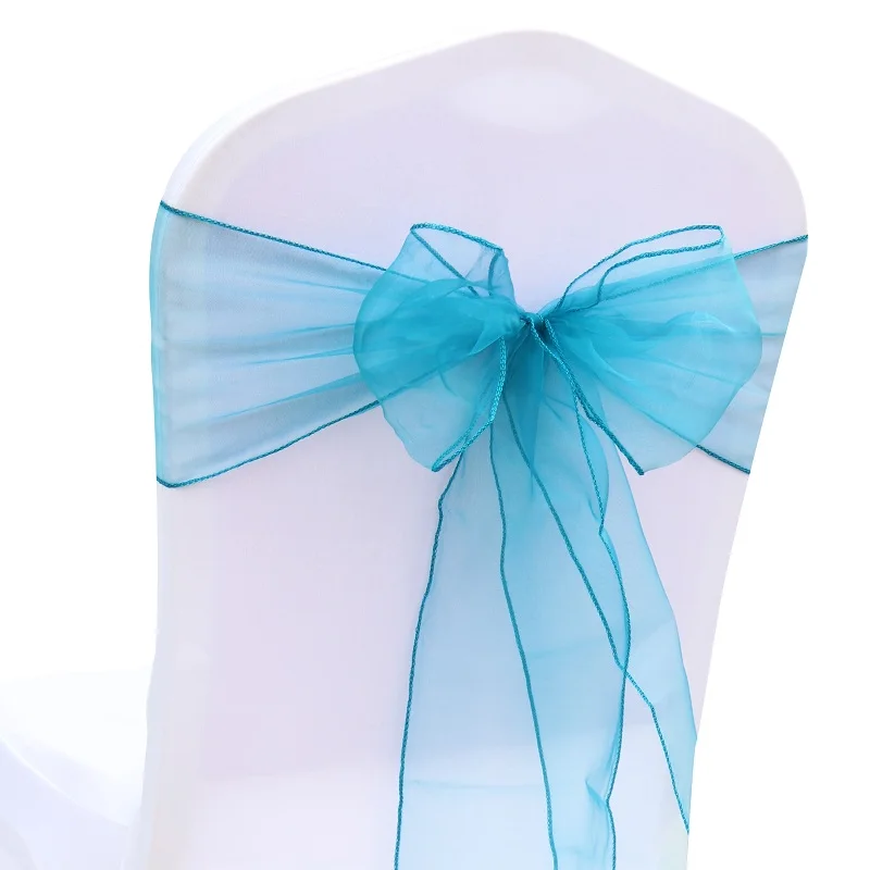 100 шт органза стул пояса лук для свадебной вечеринки банкета украшения для стульев события вечерние поставки домашний текстиль органза ткань - Цвет: teal blue