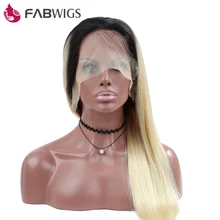 Fabwigs Full Lace Wig Silky Straight 130% Density Ombre Blond 1B 613 Color Human Hair Wig with Baby Hair Remy Hair Free Shipping