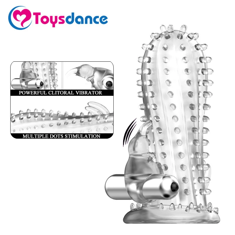 Toysdance Multiple Dots Penis Sleeves With Rabbit Vibrator Sex Toys For Adult Couple Vibrating font b
