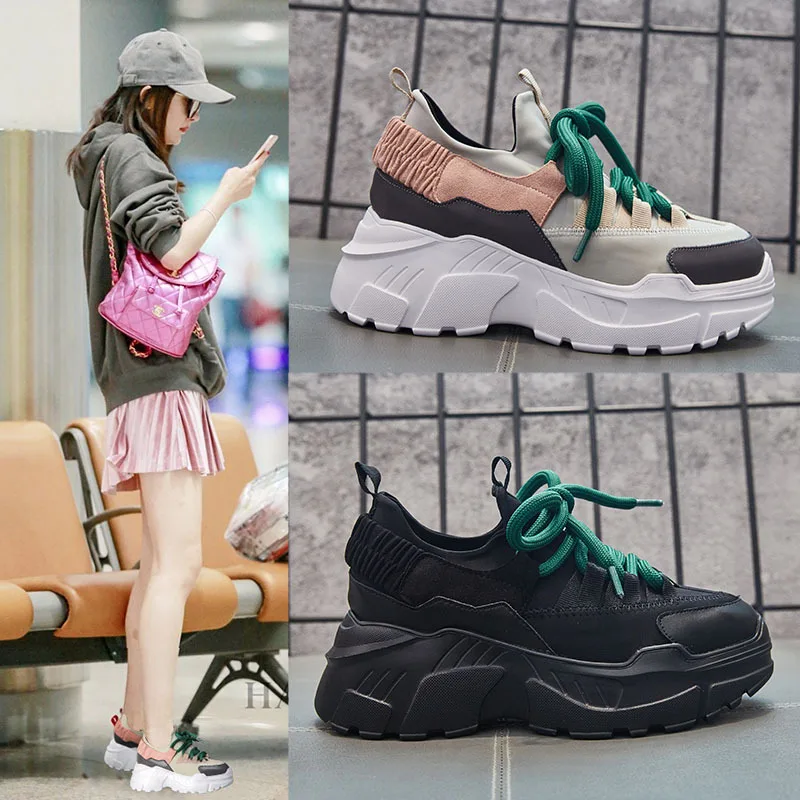 

Lace-Up Fashion Concise Women's Platform Vulcanize Shoes Casual Sewing Breathable Sneakers Platform Solid Thick Soled Shoes