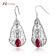 925 серебряные серьги из стерлингового серебра красные стразы хрусталь винтажные богемные элегантные длинные висячие серьги тибетские украшения подарок