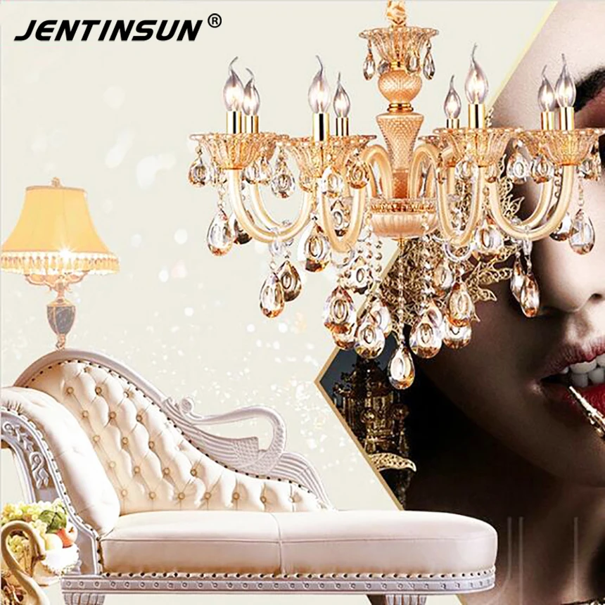 8 Lamps Crystal Lights Modern Rectangular Gold Chandelier 110 260V