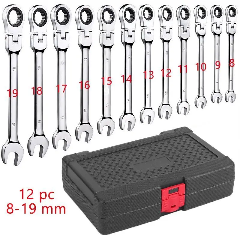 8 19mm Dual Flexible Head Ratchet Spanner Tool Set Ratchet Wrench