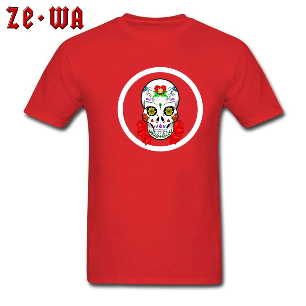 Candy Skull Mens High Quality Customized Tees O Neck NEW YEAR DAY All Cotton T-shirts Street Short Sleeve Top T-shirts Candy Skull red