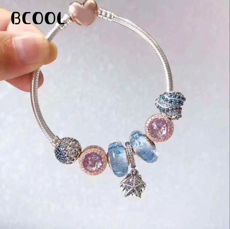 

925 Sterling Silver Original Copy 1:1 Fashionable Silver Charms Bracelet Bangle For Women's Crystal Beads Fit Bracelets Jewelry