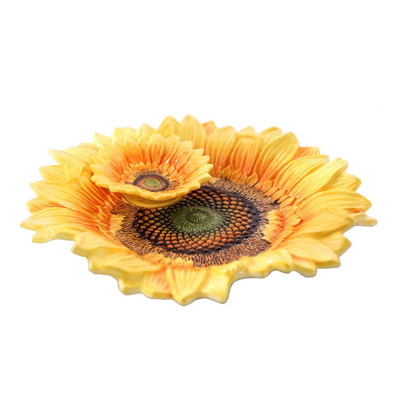 

European Pastoral Sun Flower Ceramic Fruit Bowl Sunflower Fruit Bowl Multi-function With Toothpick Box Fruit Plate Decor M1895