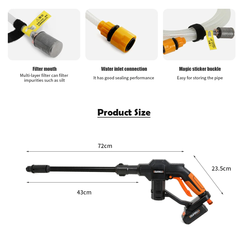 Электрический автомобильный пистолет для промывки, беспроводной очиститель воды, садовая мойка, 5 режимов, регулируемый шланг, 5 м труба