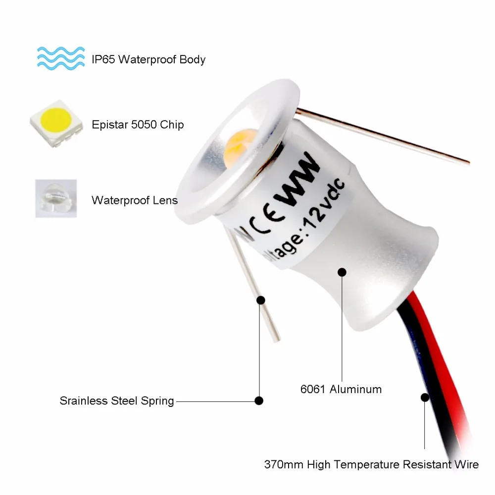 12 В Светодиодный точечный светильник, мини Точечный светильник IP65 Водонепроницаемый встраиваемый светильник, витрина для шкафа, витрина, светильник 1 Вт, алюминиевый корпус Q