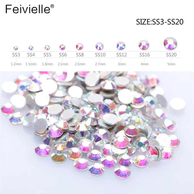 

Feivielle 1440pcs/pack White Crystal AB Rhinestones Nail Art Tips Sticker New 2018 Gold Base Glass Flatback Diamond Nail Decor