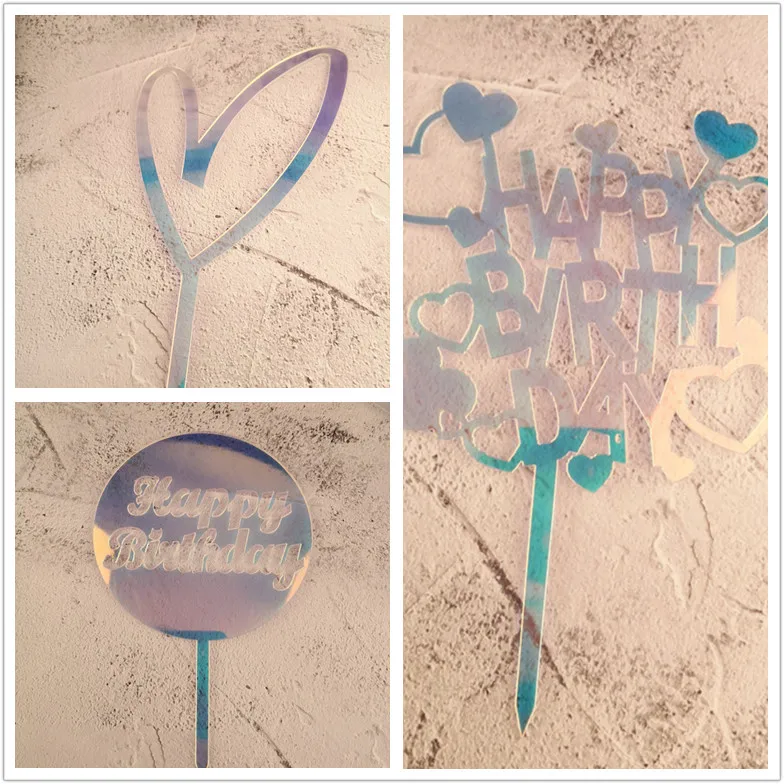 

1PC Laser Glitter Happy Birthday Cake Topper Acrylic Love Colorful Cake Flag for baby shower Birthday Party Wedding Supplies