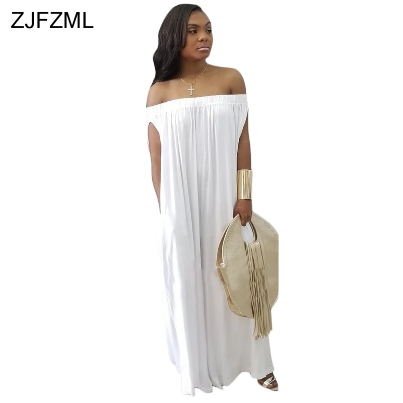ZJFZML New Fashion Brand 2018 Casual Beach Style Women Jumpsuit Solid Slash Neck Sleeveless Long Loose Plus Size Romper