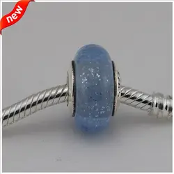 Подходит для Pandora Браслеты Золушка Мурано стекло бусины с Синий флуоресцентный 100% 925 пробы серебро талисманы Бесплатная доставка