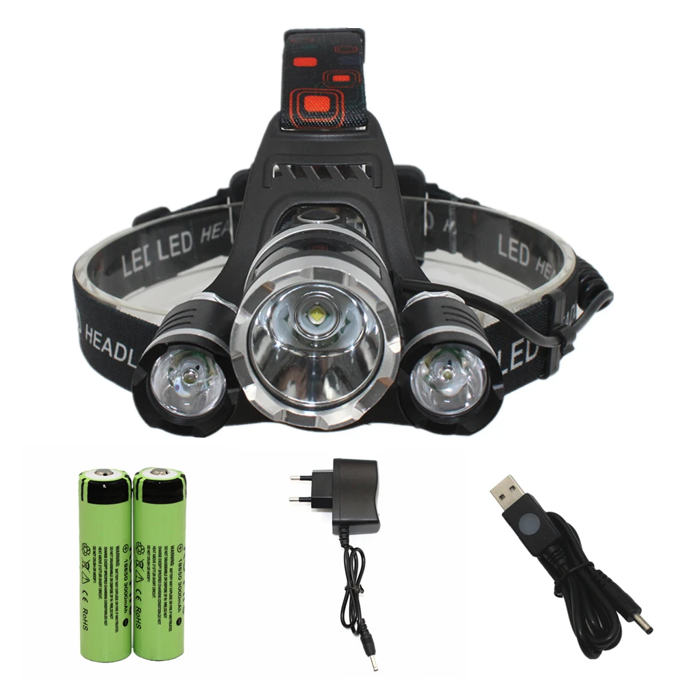 

LED Headlamp T6 +2 XPE Rechargeable Headlight Head Lamp Lighting Flashlight Lantern Fishing Hunting Light +18650 Battery+Charger