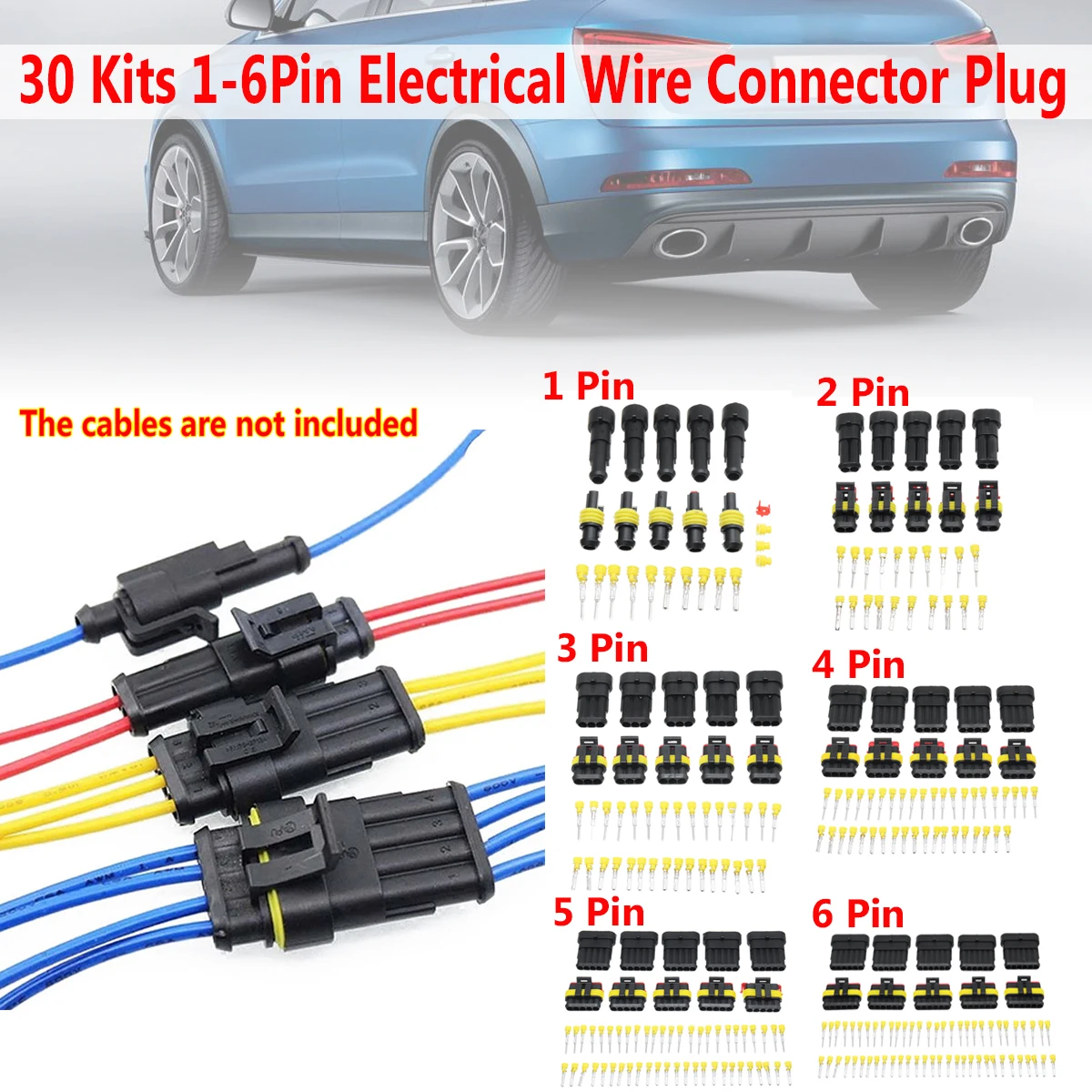 

30 Set 1/2/3/4/5 Pin Sealed Waterproof Electrical Wire Connector Housing Pin Terminal Plugs Kit Electrical Equipment Supplies