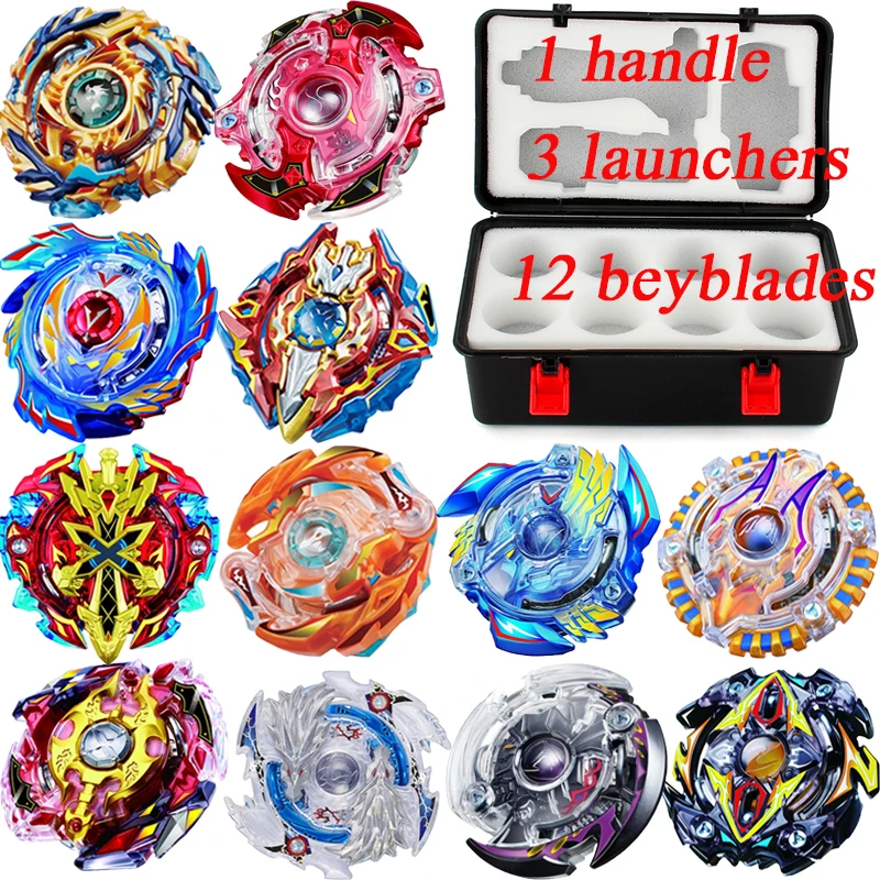 12 шт. Beyblade + 3 шт. Launcher + 1 шт. ручка + Стикеры металла Funsion 4D B35 BB48 B59 B66 b73 B75 B79 B86 B92 Прядильный механизм Beyblade Набор