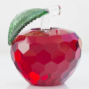 

40mm 3D Red Crystal Faced Apple Figurines Ornament Glass Fruit Paperweight Christmas Gift For Men&Women,Office Home Decor