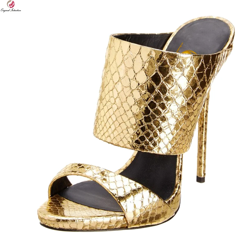 

Original Intention Hot Women Sandals Sexy Open Toe Stiletto High Heels Sandals Gold Yellow Party Shoes Woman Plus US Size 5-14