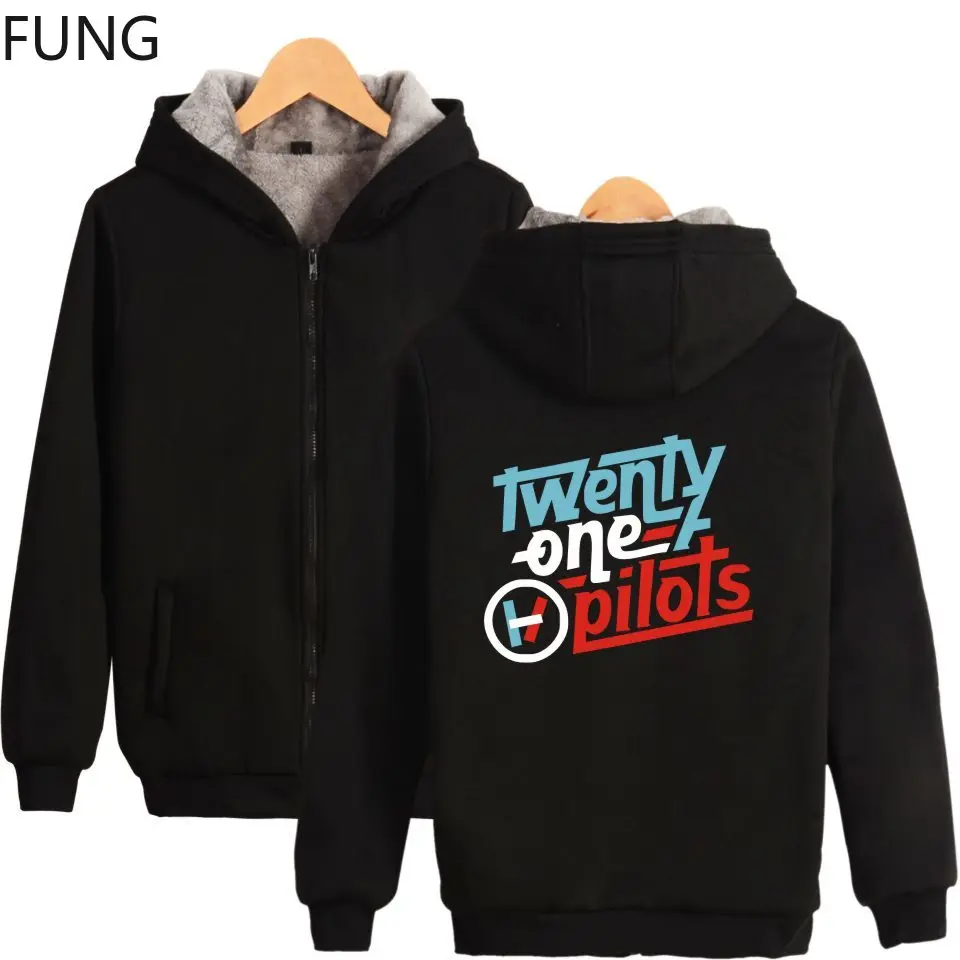 

FUNG twenty one pilots thick hoodie new fashion 2018 autumn new zipper hooded sweatshirt long sleeve thick