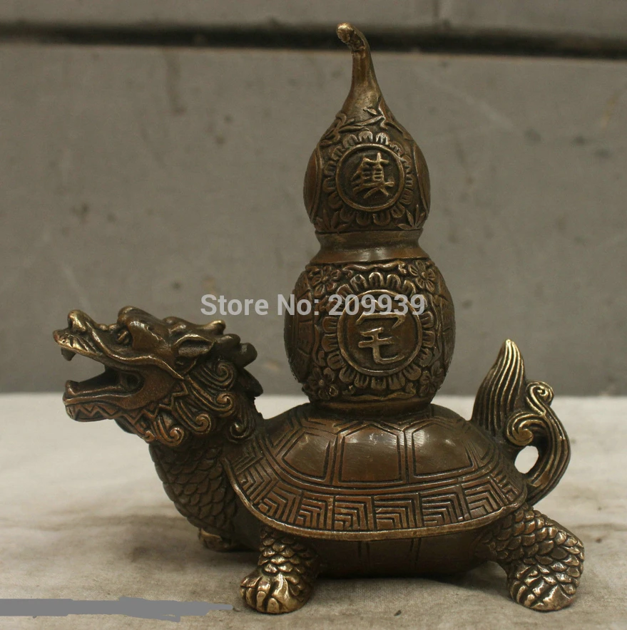 

huij 005716 Chinese Folk Culture Handmade Brass Bronze Statue Dragon Turtle Gourd Sculpture