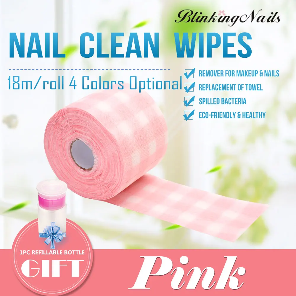 BlinkingNails 18 м/рулон безворсовые салфетки для дизайна ногтей Очиститель ногтей безворсовые салфетки для удаления гель-лака хлопок для снятия лака для ногтей - Цвет: Розовый
