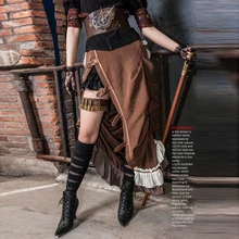 Ретро коричневый стимпанк викторианская суета Сексуальная боковая разрез рюшами подол полосатая длинная юбка для женщин