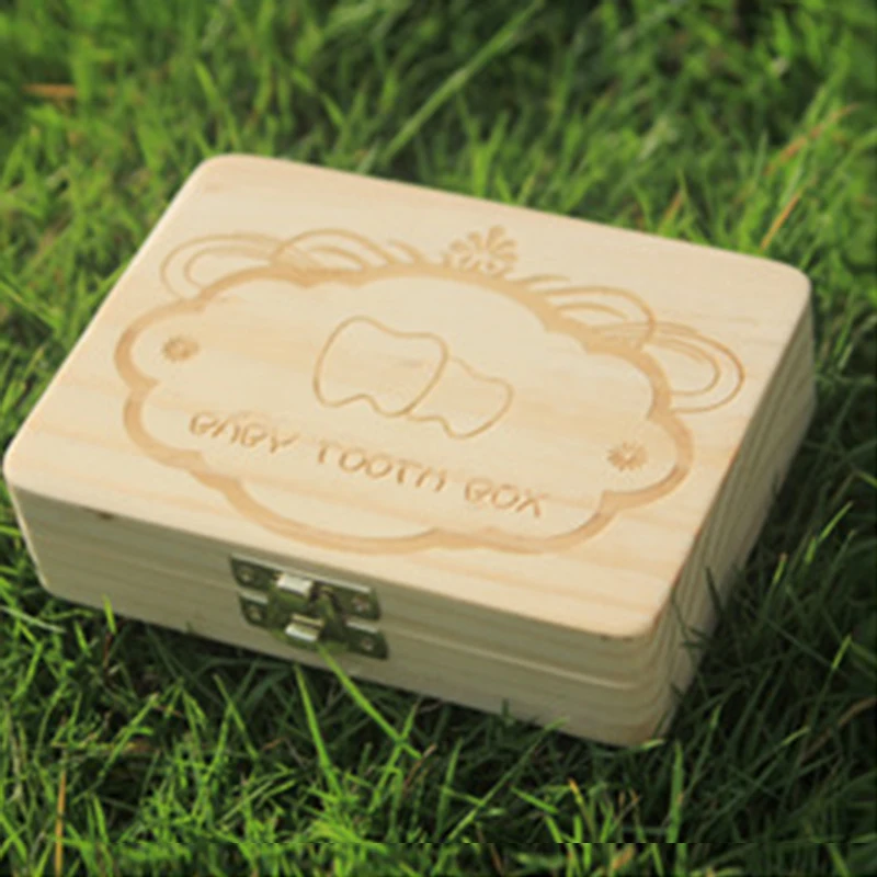 

tooth box Wooden Spanish English Russian Baby Tooth Organizer Boxes For Baby Save Milk Teeth Creative Gift tandendoosje