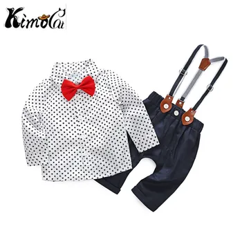 

kimocat Newborn Clothing Sets Spring Baby Boy Clothes O-Neck Dots White Fashion Kid's Suit Shirt + Braces Pants