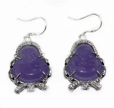

Hot sale Free Shipping>>>>beautiful purple jade Buddha earrings