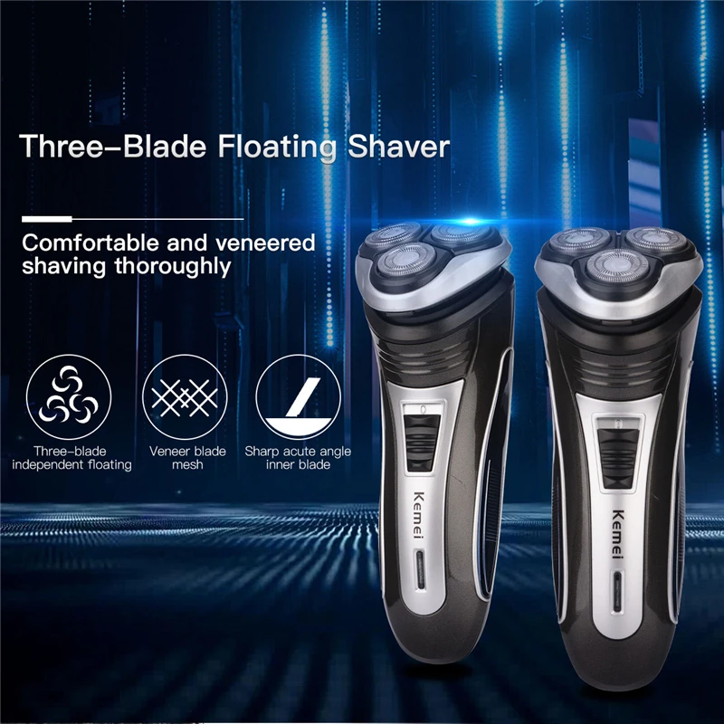 

Kemei 3D Floating Head Electric Shaver Washable Rechargeable Men's Beard Razor Pop-up Trimmer for Moustache Sideburns Shaving