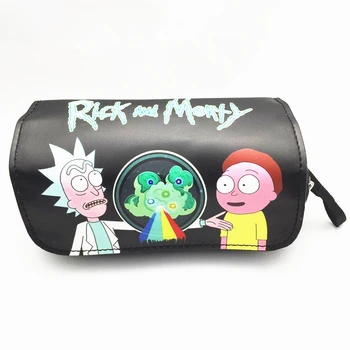 

double zipper grip student school case bags Rick and Morty pen make up bags case card holder