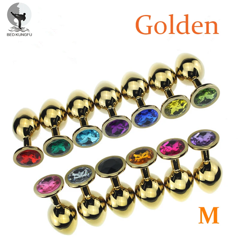 BED KUNGFU Golden M Anal Butt Plug 82mm 34mm Aluminum Alloy Anal Masturbator 90g Anal Suppository