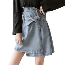Джинсовая юбка черный Джинсовая Верхняя одежда мини лето высокая талия юбки женские корейский лук Kawaii Faldas Mujer Moda уличная Saia