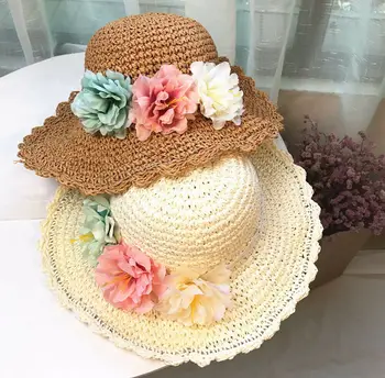

Toddler Baby Kids Girl Knitting Straw Hat Boho Beach Party Flower Bucket Cap New