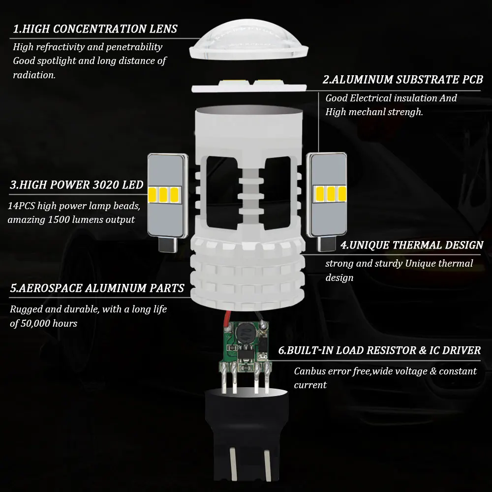 2шт Canbus T20 7440 W21W W21 T20 7443 7444 W21/5 W SRCK светодиодный светильник для LADA Размер лампочки супер яркий белый DC12-24V дхо для лада веста лампы