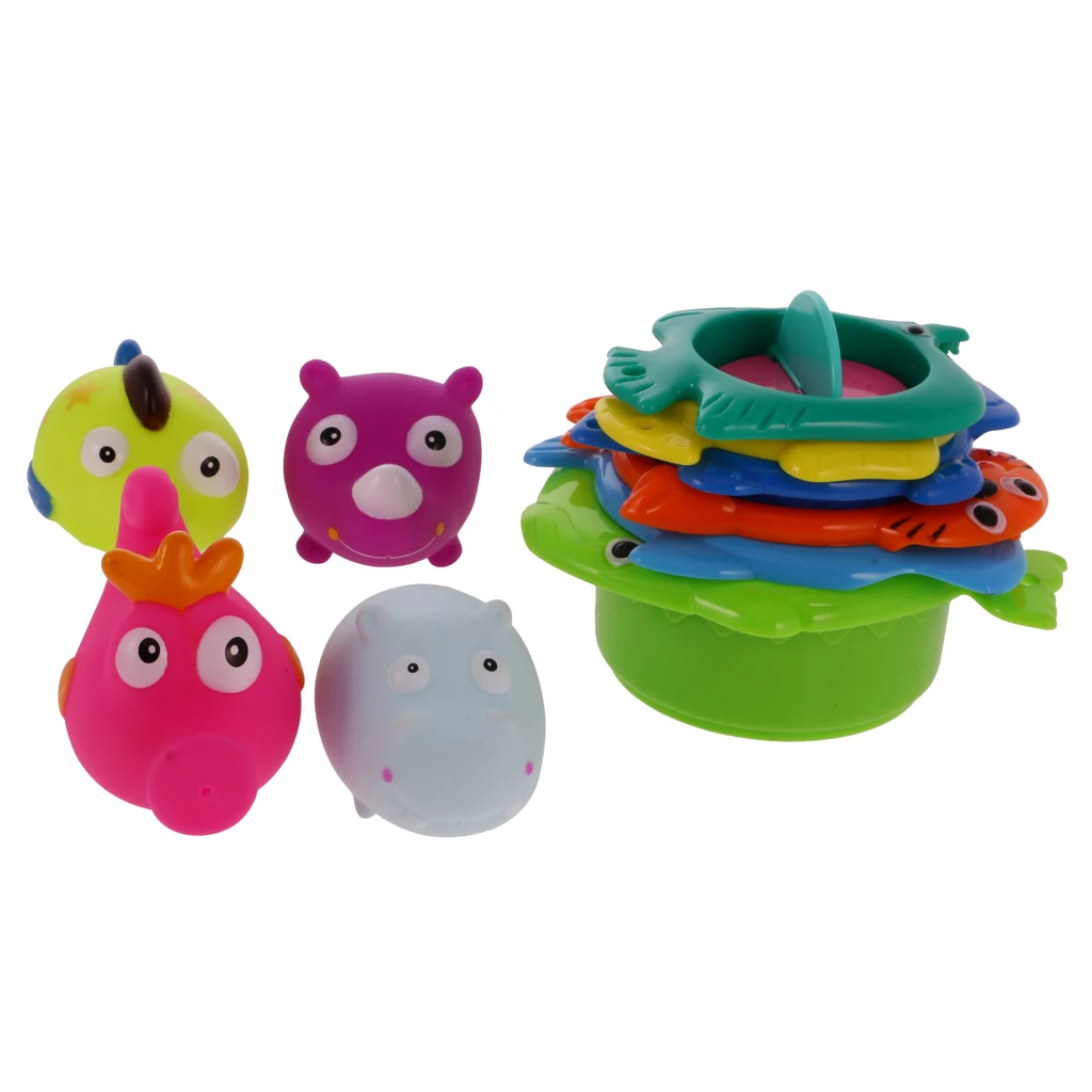 Classic 1Set Baby Children Bath Bathtub Toy Plastic Folding Stacking Cup Kids Bathing Cute Toys for Bathroom 4Kinds