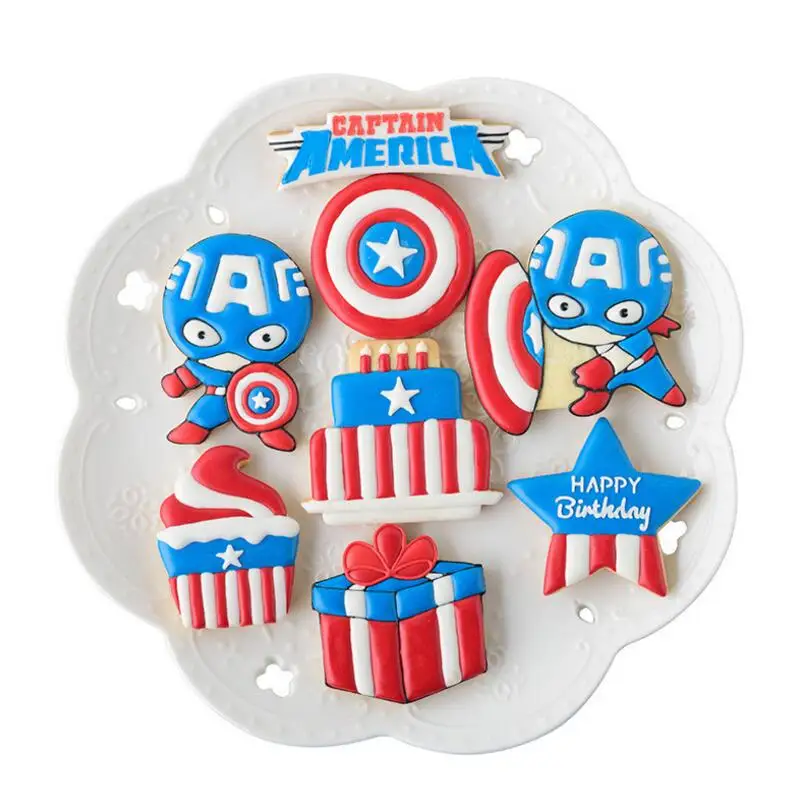 

8Pcs/Set Creative Captain America Cookie Cutter DIY Fondant Chocolate Cake Embossing Stencil Mold Biscuit Mold Baking Tool