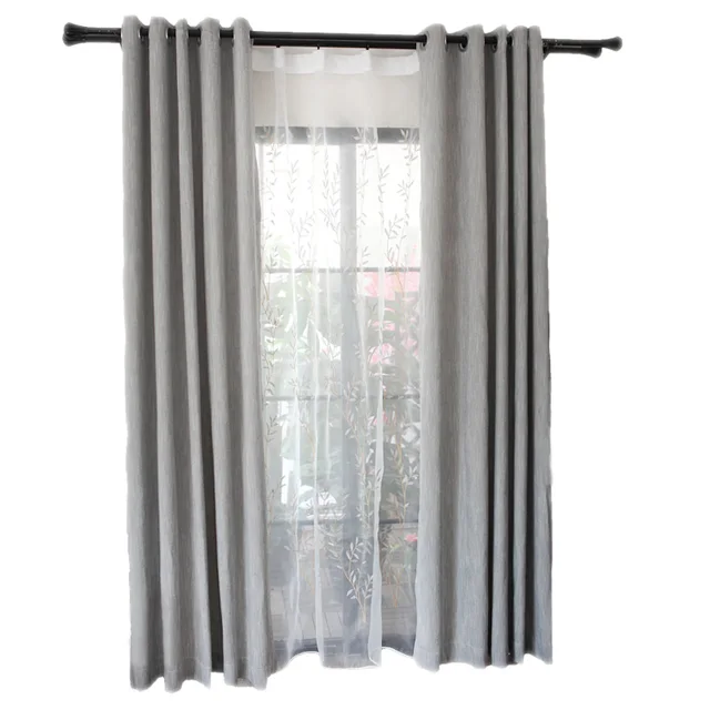 Moderne Simple Gris Tissu Rideau D\u0027occultation pour Salon Fenêtre Cuisine Blanc Brodé Tulle Décoration