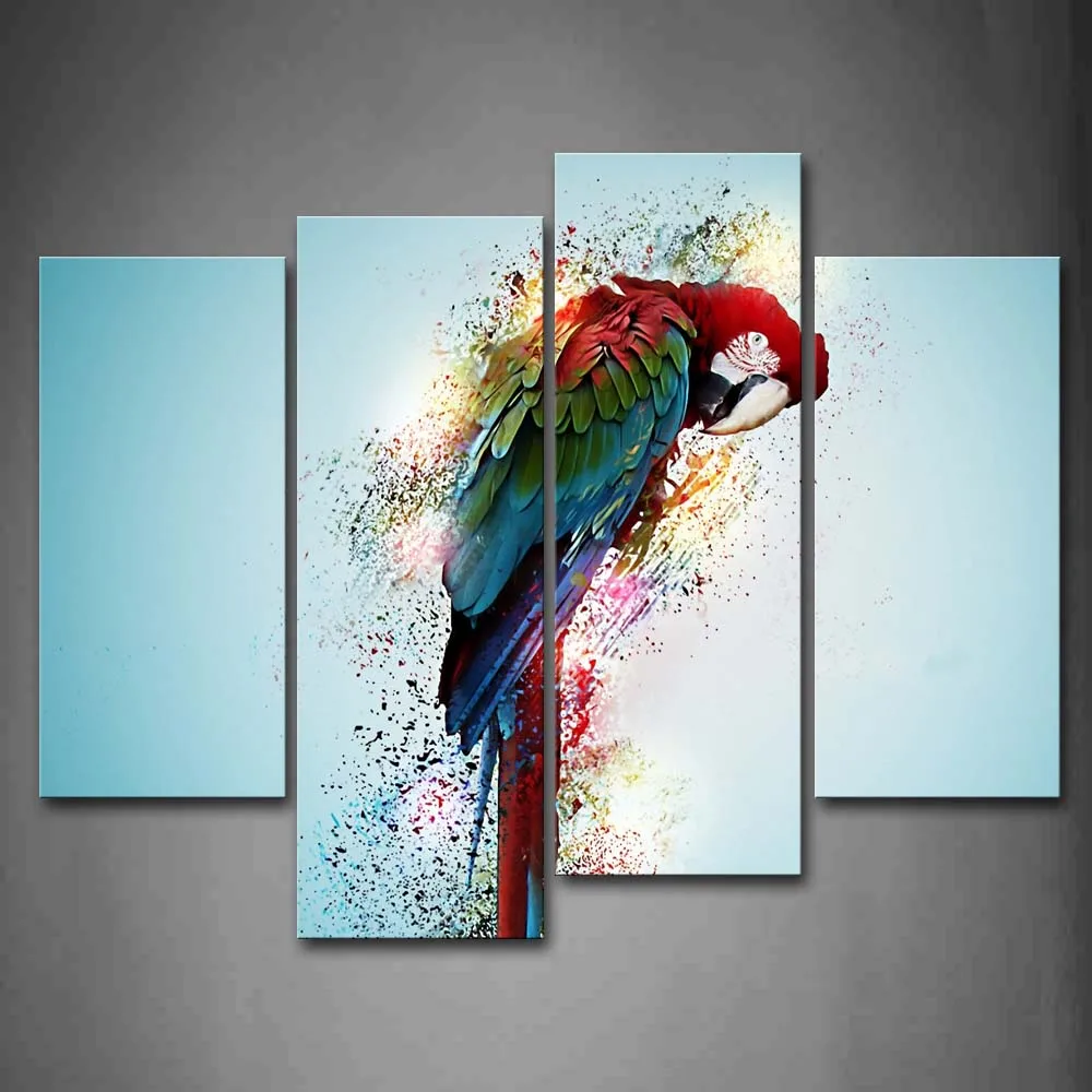 

Framed Wall Art Pictures Macaw Feather Canvas Print Animal Modern Posters With Wooden Frames For Home Living Room Decor