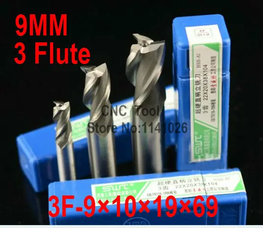 

10 pcs/set 9.0MM 3 Flute HSS & Aluminium End Mill Cutter CNC Bit Milling Machinery tools Cutting tools.Lathe Tool