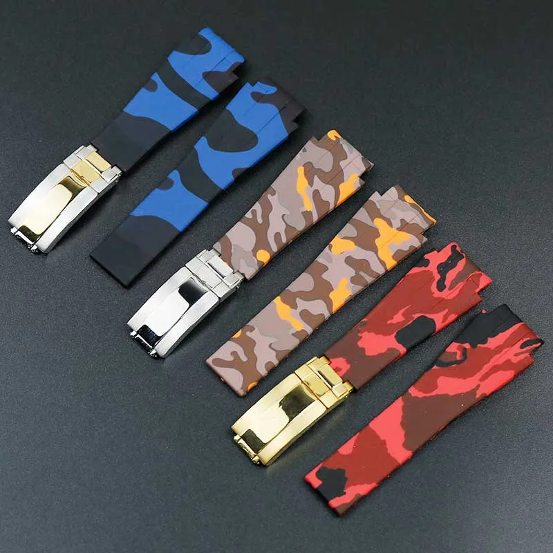 

Men's Camouflage Rubber Strap 20mm for Rolex Strap Women's Waterproof Sports Rubber Watch with Buckle