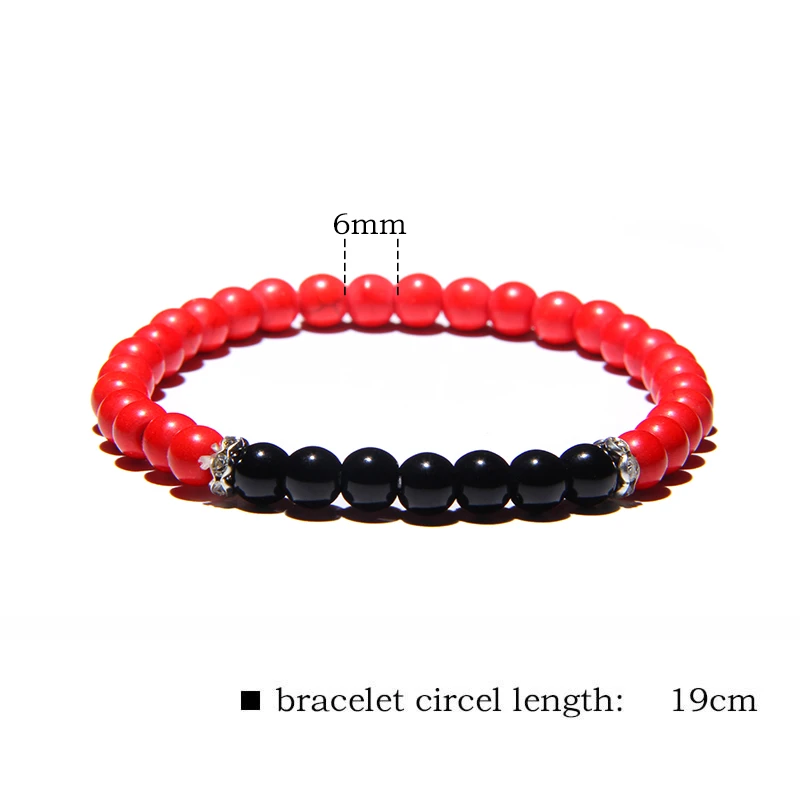 

Natural 6 mm Turquioses Round Beads Bracelets For Woman Silver CZ Polished Black Beaded Elastic Wrap Bracelets For Couples