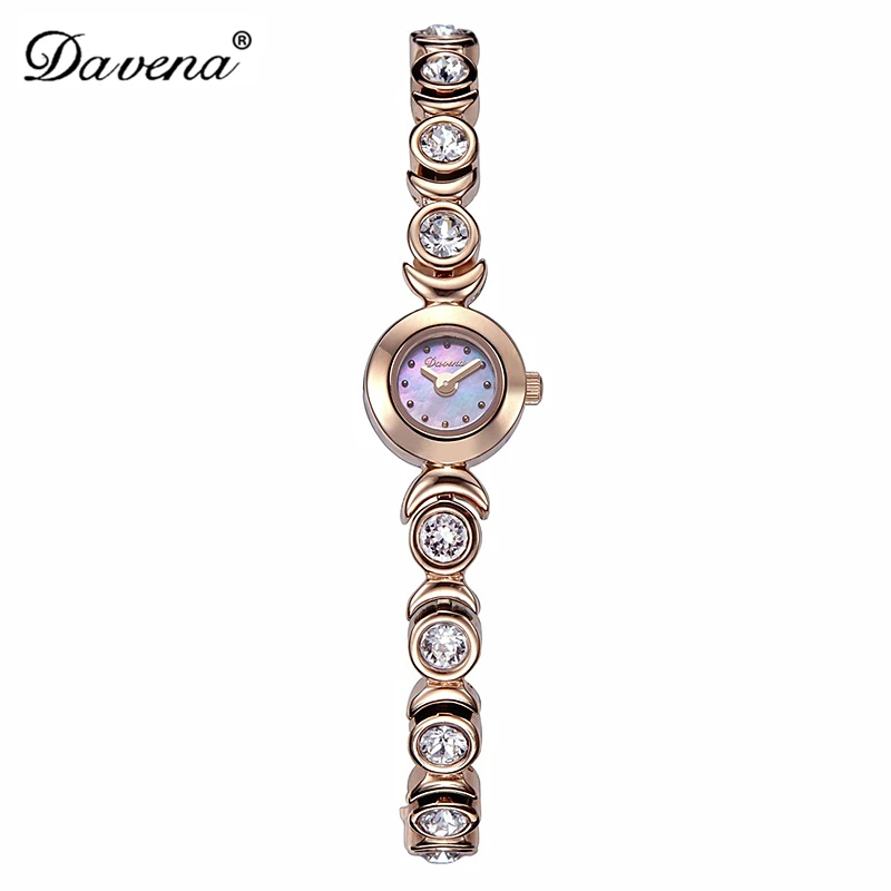 Goede Luxe davena dame vrouw mini polshorloge elegante shell strass mode uur crystal jurk armband party meisje verjaardagscadeau