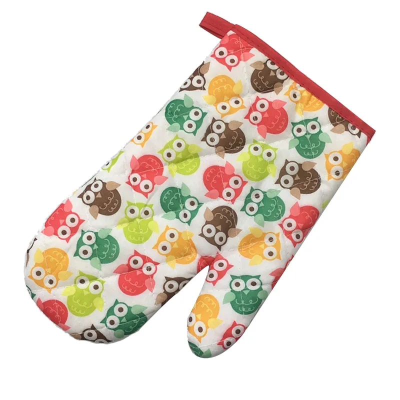 4 Pieces Small Owls Printed Cotton Oven Mitts for Out door BBQ or Kitchen Supplies Oven Glove