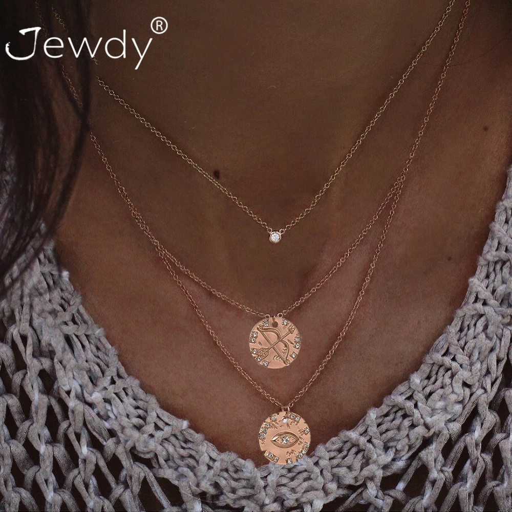

3 Pcs/set Boho Star Moon Eye Pendant Layered Necklaces Gold Chain Cupid Archer Choker Coin Necklace Women Collares Femme Jewelry