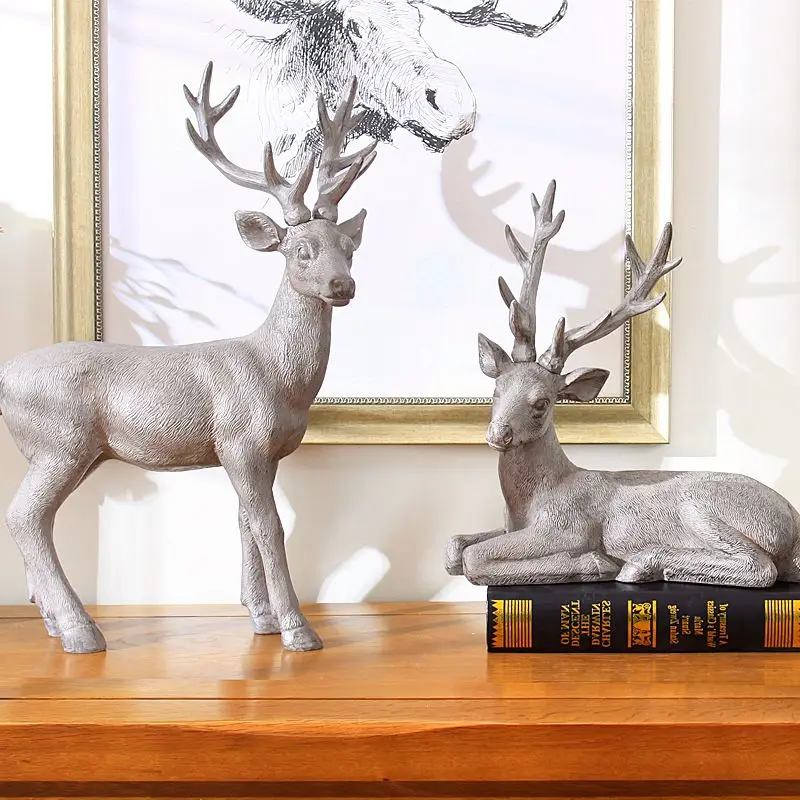 Classic retro deer sculpture large elk figurines ornaments vintage home
