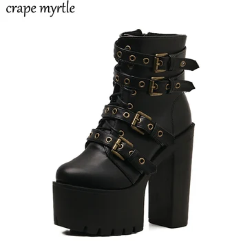 

leather heel boots Fashion Thick Heel Ankle Boots for Women High Heels Autumn Winter Woman Shoes women waterproof boots YMA476