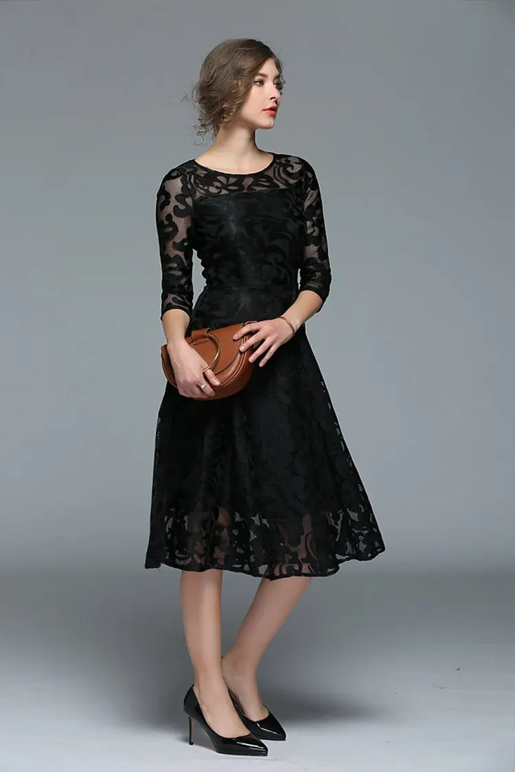 Autumn Lace Dress Casual Slim Fashion Women Dresses Hollow Out Large Size Dresses Women A-line Vintage Vestidos Mujer Robe Femme 2019 (9)