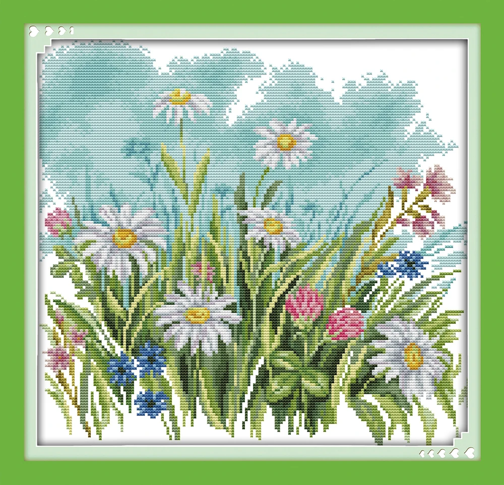 The wild flowers cross stitch kit 14ct 11ct count print canvas