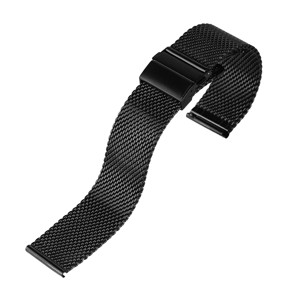 182022 mm Simple Mesh Watch Band Black Silver Replacement Hook Buckle for Men Women Wrist Bands Correa De Reloj (2)