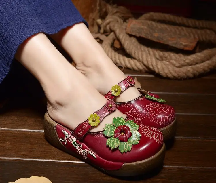 Careaymade-обувь ручной работы из воловьей кожи в народном стиле; обувь в стиле ретро mori girl; Женская Повседневная Sandals151-1 - Цвет: red